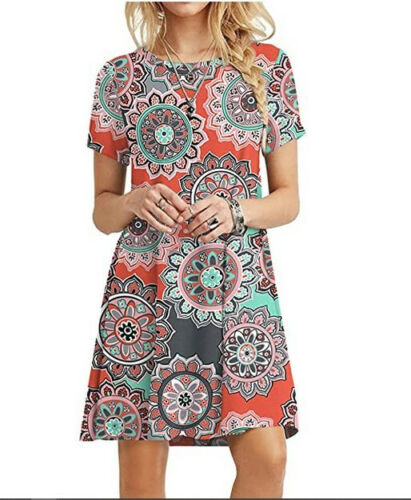 POPYOUNG Women's Summer Casual T-Shirt Dresses Short Sleeve Beach Dress (Small)