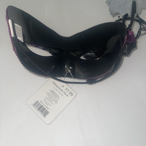 Purple & Black Masquerade Mask w/ Feathers 7 inches Wide Brand New - Picture 5 of 8