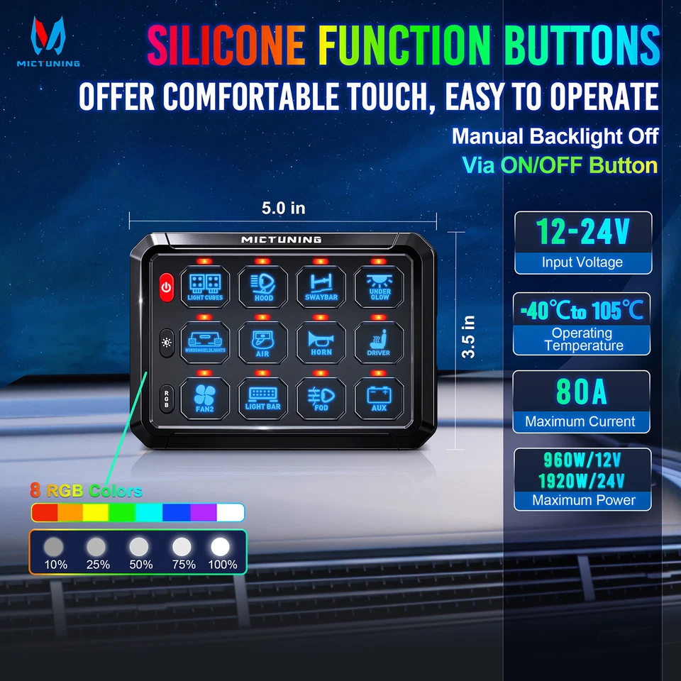MICTUNING RGB 12 Velocidades Interruptor Panel LED Táctil Barra de Luz LED Sistema de Alimentación Circuito Foto 3 de 4