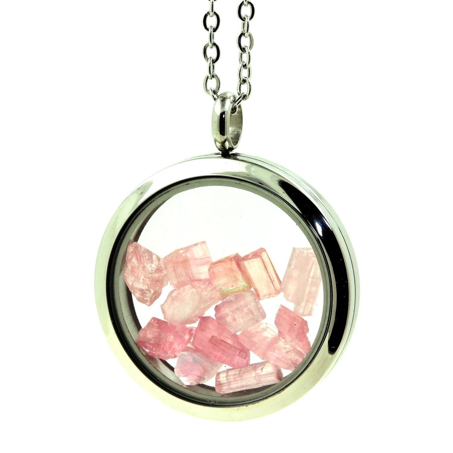 Collier tourmaline rose brut médaillon 20 mm : cadeau idéal