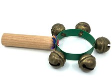 Gewa Jingle Bell Ring Childs Rattle Musical Percussion Pow Wow Wood Handle Vtg