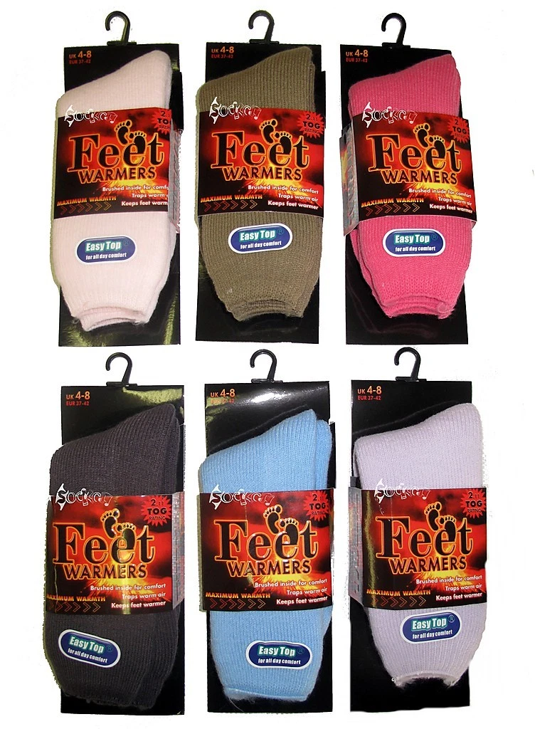 6 x Ladies Ultimate Thermal Feet Warmer Socks 2.11 Tog Size 4-8 Soft Brushed