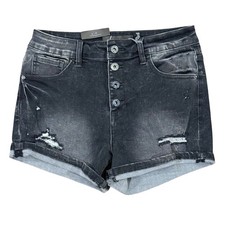 RISEN Women's Medium Distressed Cuffed Denim Shorts Button Fly