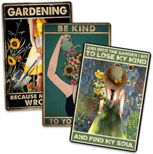 Gardening Gifts for Women, Set of 3 Funny Metal Garden Signs, Outdoor Garden Dec
