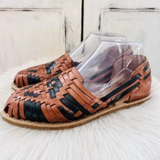 Hikal Bolom Handwoven Brown & Black Leather Mexican Huaraches Mex 24 US 7 - 7.5