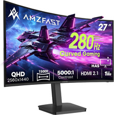 Amzfast 27" 280Hz WQHD Curved Gaming Monitor,Height Adjustable Stand,1Ms OD