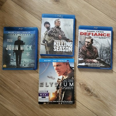 4 Blu Ray Action Movies Defiance Killing Season *  John Wick *  Elysium
