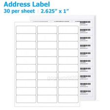 2.625"x1" Blank Laser / InkJet Mailing Adhesive Address Labels 1" x 2-5/8" 30UP