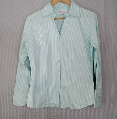 Lilac Bloom Women's Blouse M Mint Striped Office Basic Button Up Long Sleeve