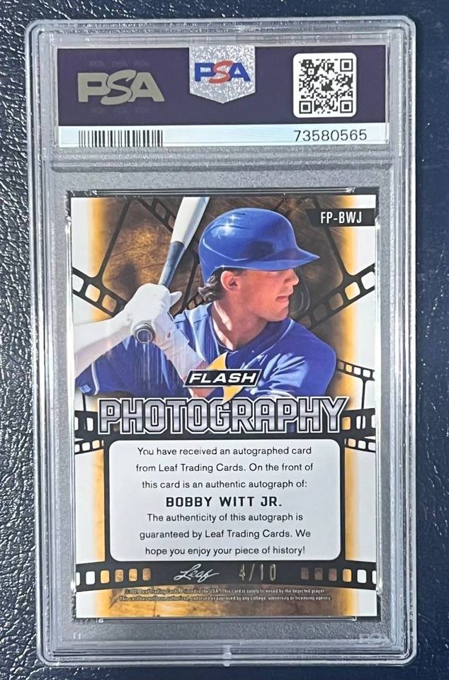 2021 Leaf Flash Orange Auto Bobby Witt Jr 4/10 PSA 10 #132 POP 1 - Image 2 of 3