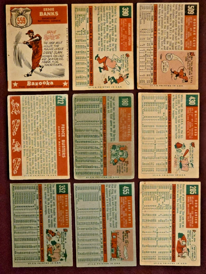 Lote 1959 Topps Salón de la fama (9) Aaron Berra Ford Banks efectivo radiocontrol Cepeda Mathews ¡Más! L/M Foto 2 de 2