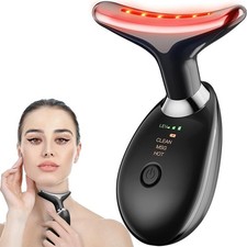 7-in-1 LED Face Neck Massager Facial Skin Care Heat Therapy Tightening Black New