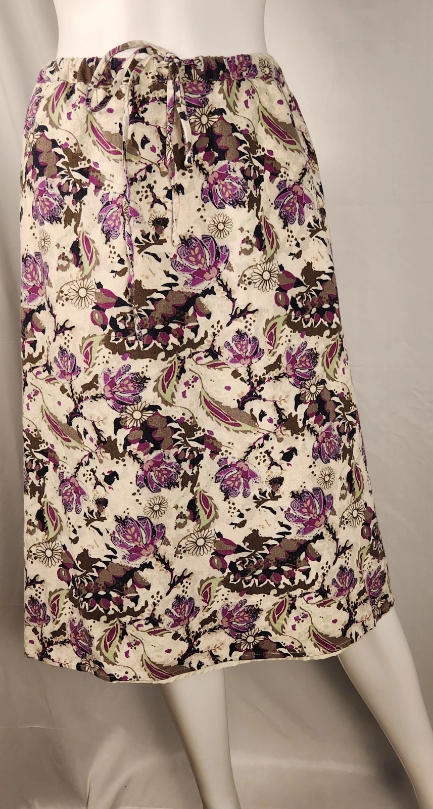 Christopher & Banks Linen Batik/Cottage/90s/Luxury Vibe Floral Midi Skirt XL