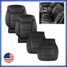 Driver Passenger Bottom Top Leather Seat Cover Blk For 15-19 Silverado 1500 2500