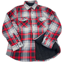 Boston Traders Shacket Men Large Red Plaid Fleece Shirt Jacket Sherpa Lined