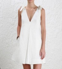 Zimmermann Winsome Trapeze Mini Dress Size 1 AU 10/US 6 Linen White Summer Party