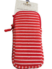 EVOLUTION EYES TRAVEL DOUBLE EYEGLASS CASE RED WHITE 17 x 3 100 POLYESTER NWT