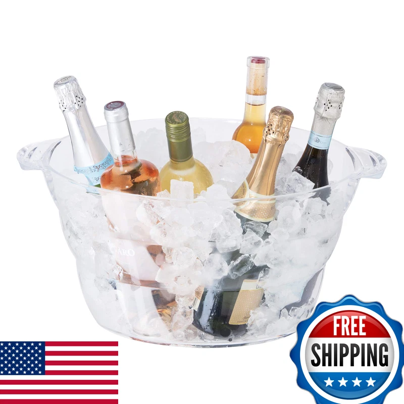Oggi Acrylic Oval Party Tub - Clear Beverage Cooler W/Handles Wine Cooler Beer