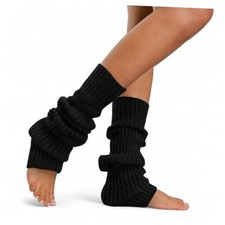 Lambswool Winter Ribbed Leg Warmers Natural Wool Footless Long Socks 1 Black