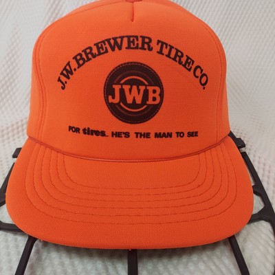J.W. JW Brewer Tire Co JWB Cap Hat Snapback Trucker Vtg Orange