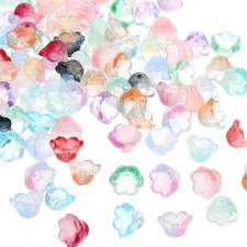 Glass Trumpet Flower Beads, 100 Pcs Gradient Flower Bead Charm, Multicolored