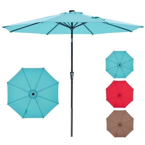 10 FT Blue Solar Patio Umbrella Table Outdoor 32 LED Lights 3-Tier Tilt Crank - Picture 1 of 7