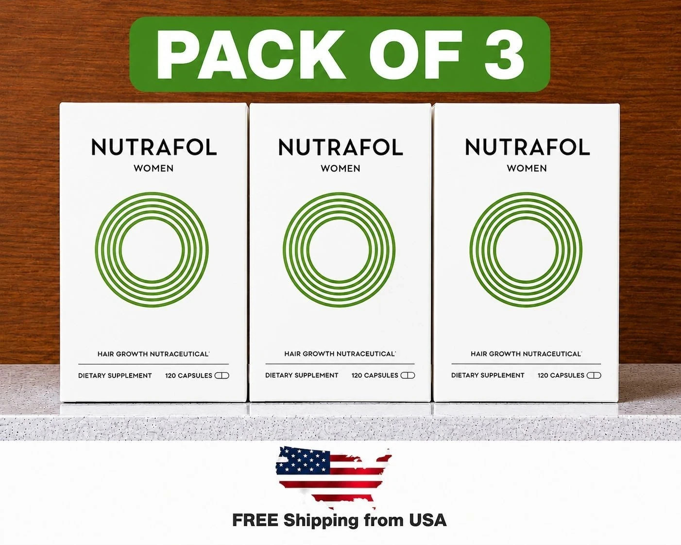 Pack of 3 Women’s Hair Growth Supplement 360 Caps – Fast Shipping Ages 18 - 44