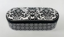 Brighton Tin Metal Sunglasses Storage Case Black White Hinged 6.5"X 2.5"