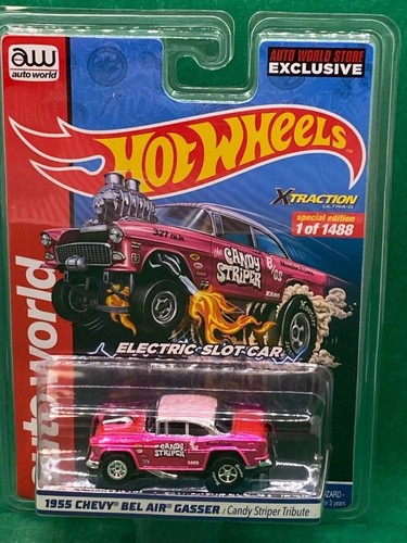 Voiture Slot HO Auto World - Chevrolet Bel Air 1955 Candy Striper - Neuf - Xtraction Series