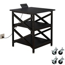 Large Printer Stand with Power Outlet, with Height Adjustable Storage Shelf, ...