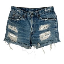 Vintage Orange Tab Levi's Denim Shorts Women's 28 Blue Distressed Cutoff Frayed