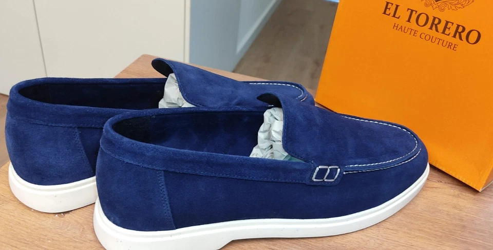 Mocassins décontractés El Torero bleu bic en daim chaussures femme cuir... - Photo 2/4