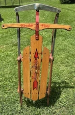 Flexible Flyer Sled Model F041 USA Vintage 1973 Sledding Metal Wood 41” Long