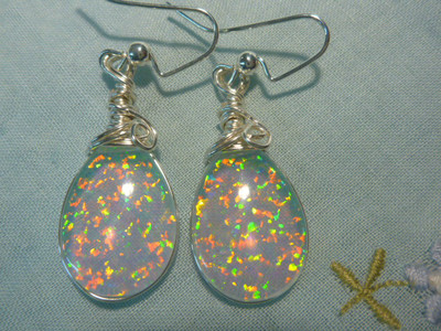 Wire Wrapped Synthetic Crystal Triplex Earrings Approx 22x14mm Pear  # 50262.