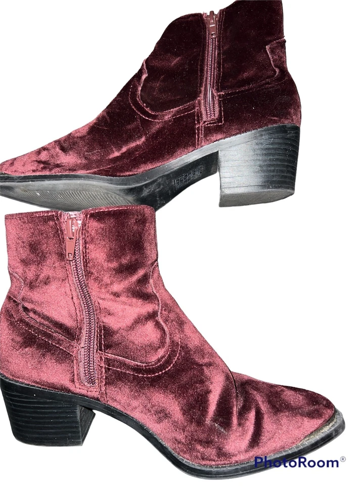 Botín Forever 21 color vino terciopelo granate mujer talla 6 botín Foto 2 de 4