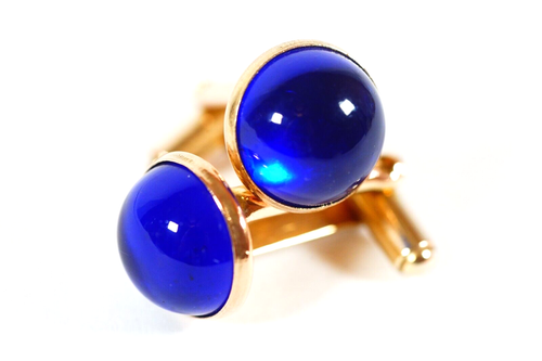 Cravatta e polsini pendenti Mid-Century, tono oro lucite blu trasparente - Foto 6 di 11