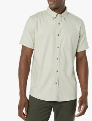 NEW Good Threads Mens Slim-fit Short Sleeve Stretch Oxford Shirt L Pale Grey