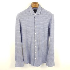 Baldessarini Shirt Mens L Blue White Slim Fit Diamond Pattern Long Sleeve Shirt