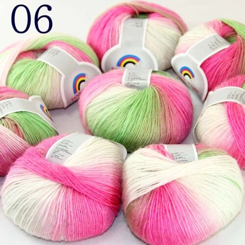 Sale 8BallsX50gr Colorful Rainbow Scarf Sweater Cashmere Wool Rugs Knit Yarn 06 - Afbeelding 1 van 17
