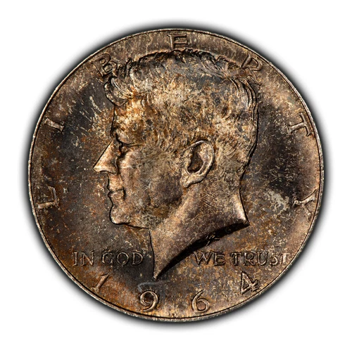 1964 50c Kennedy Half Dollar - Colorful End Roll Toning - BU - SKU-H3217