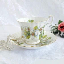 Royal Albert tea cup & saucer 'White Trillium' Vintage, Bone China, England