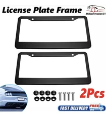 2Pcs Metal License Plate Frame Tag Cover Screw Caps Stainless Steel Black New