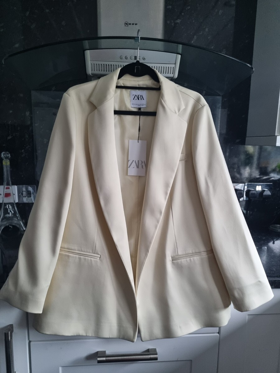 ZARA Satin Blazer Jacket NEW Relaxed Open Cream Ecru Size XS/S Oversized  (M/L)