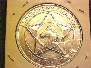 MARDI GRAS Sheriff's Posse Plaquemines 1973 Silvertone Doubloon Token Coin G400