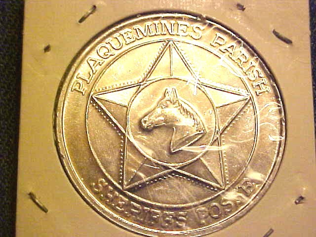 MARDI GRAS Sheriff's Posse Plaquemines 1973 Silvertone Doubloon Token Coin G400