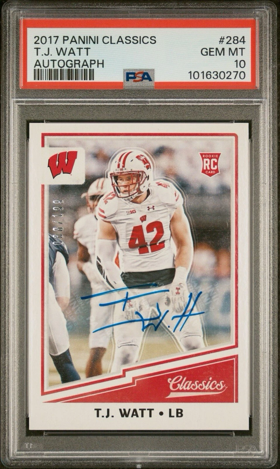 TJ Watt Panini Classics #284 Autograph