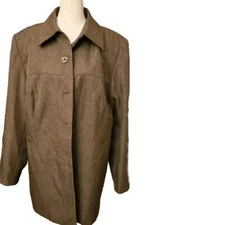 Travis Ayers Woman 16W Brown Long Jacket With Shoulder Pads, Fully Lined