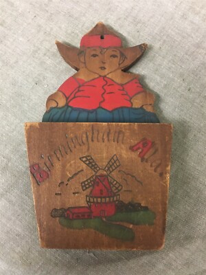 1940's Wood Dutch Boy Wall Pocket Birmingham AL Souvenir 