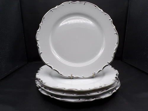 4 Vintage Fine China Nobility Japan Dinner Plate Scalloped Silver Edge 10.5" F25