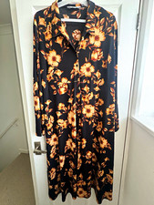 Dorothy Perkins Maternity Shirt Dress UK 20 Black Beige Floral Midi Long Sleeve